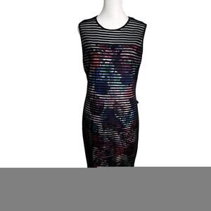 Catherine Malandrino Women Dress Size 10 Black Sheath Dress w/Floral Lining